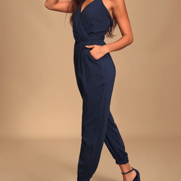 Lulus learning to fly Navy Blue Jumpsuit size L - Picture 4 of 6
